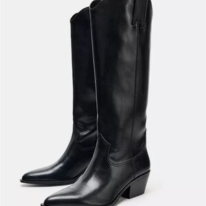 New Zara cowboy knee high boots in black US 9